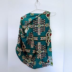 Moa Moa flowy, sleeveless, green top with beautiful print